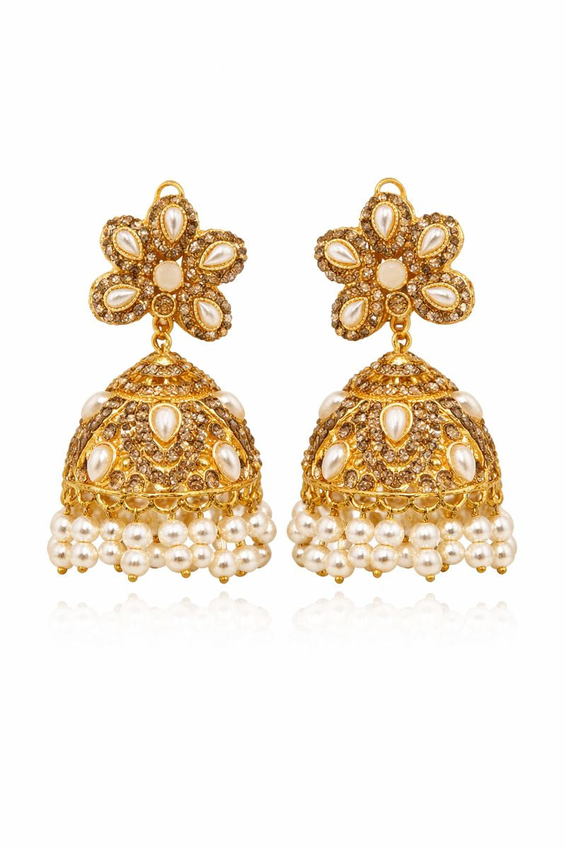 Pearl Blossom Jhumka Earrings