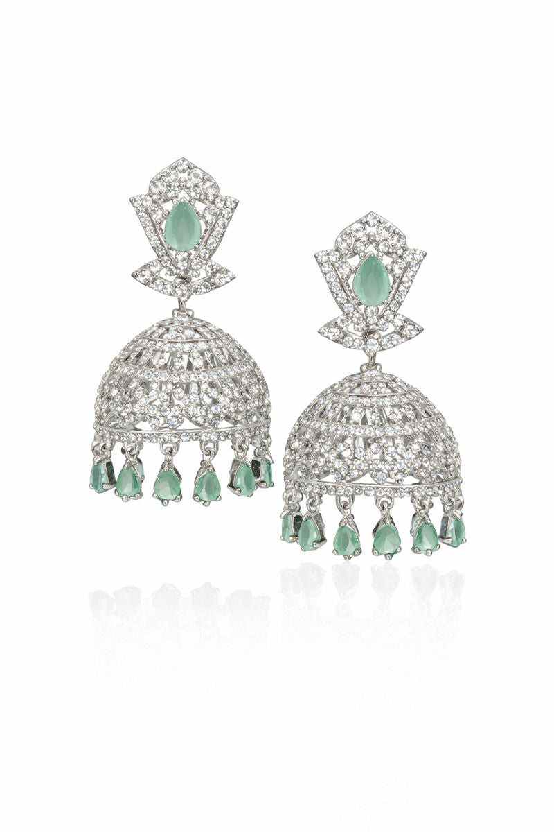 Emerald Glow Crystal Jhumka Earrings