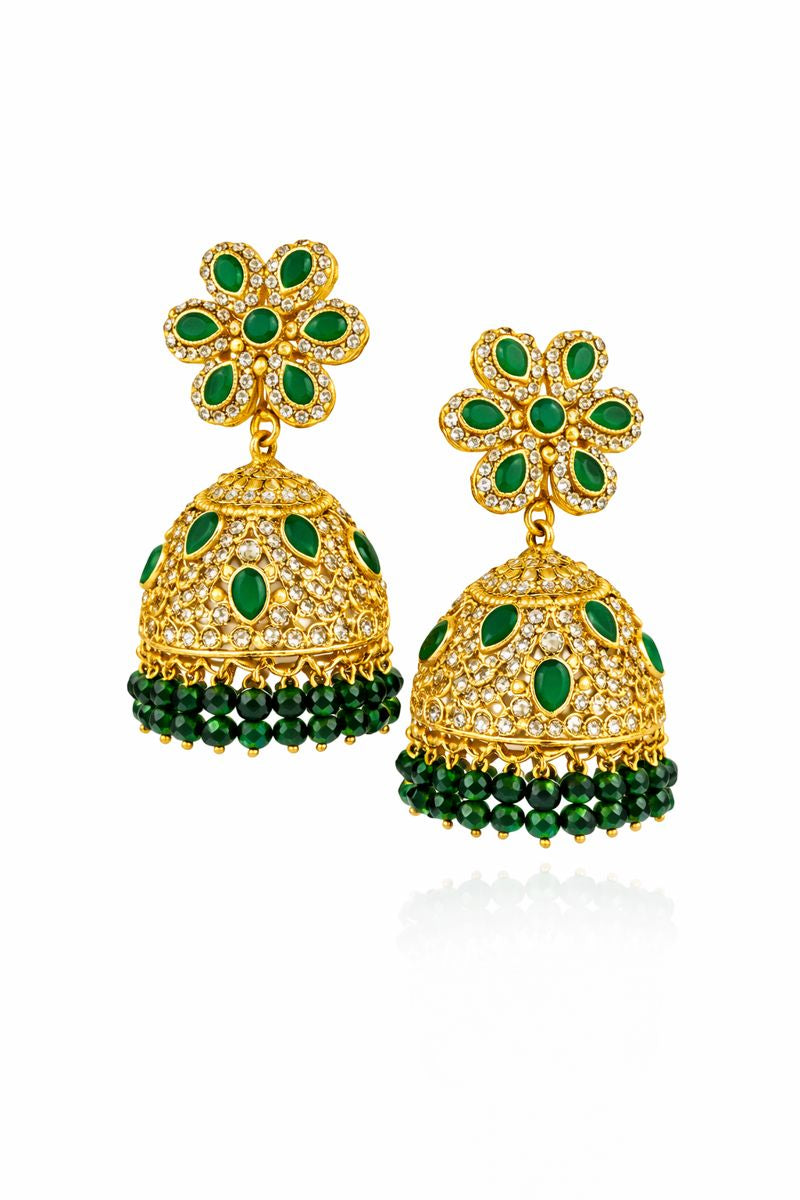 Emerald Bloom Jhumka Earrings