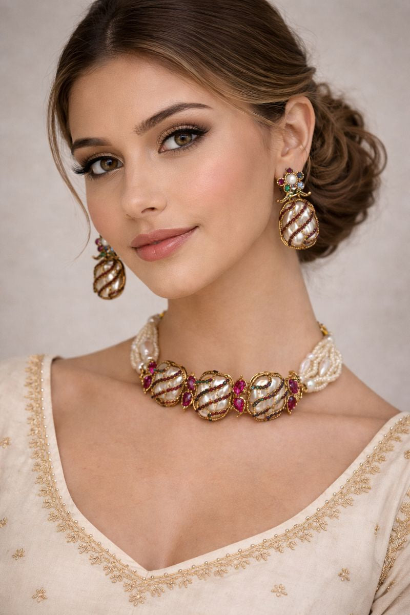 Royal Pearl & Ruby Heritage Necklace Set